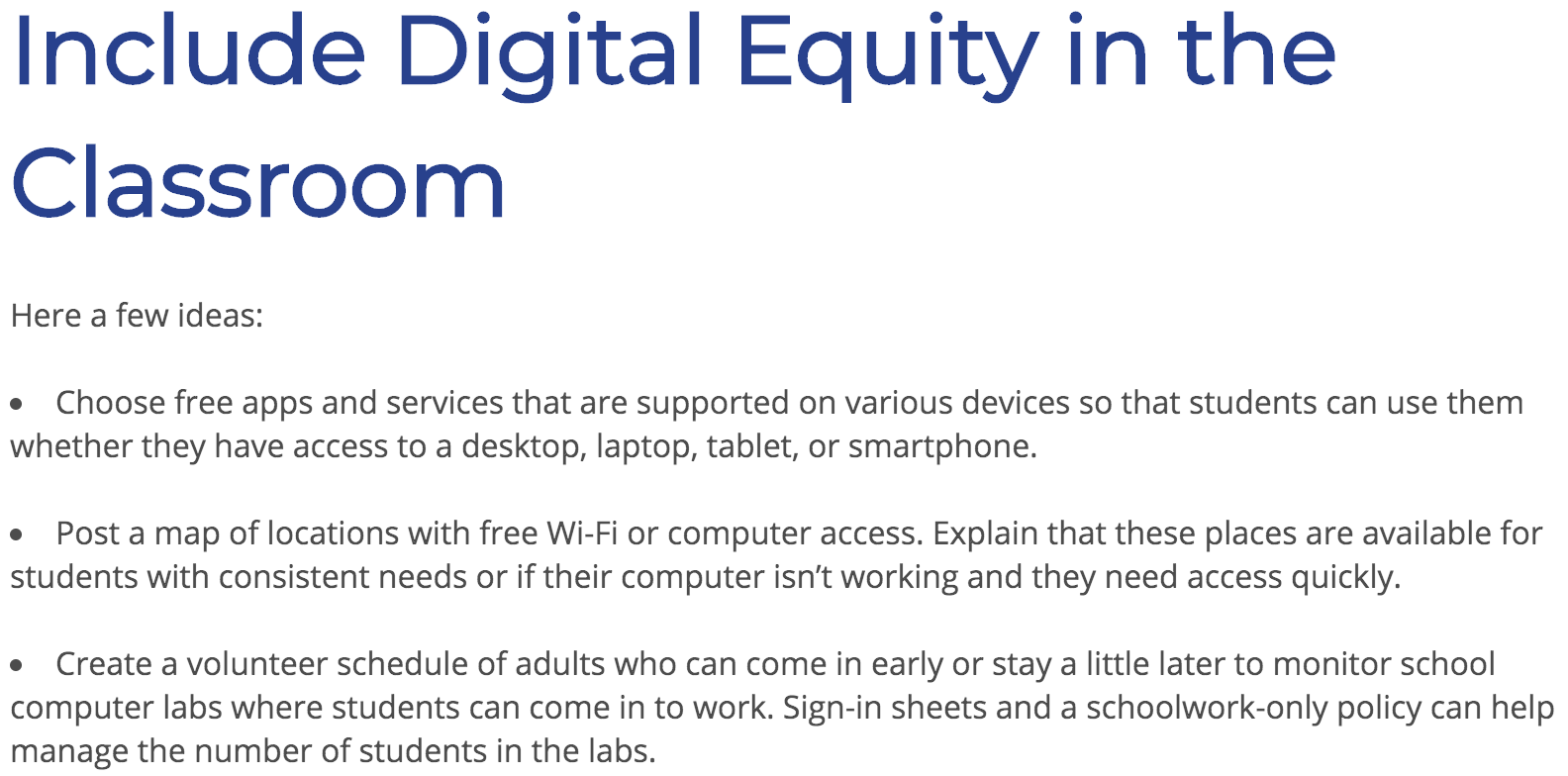 Snapshot of Digital Equity in Classroom